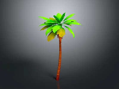 Green Palm Tree With Brown Trunk And Fresh Green Leaves On Gray Background 3d model