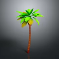 Green Palm Tree With Brown Trunk And Fresh Green Leaves On Gray Background
