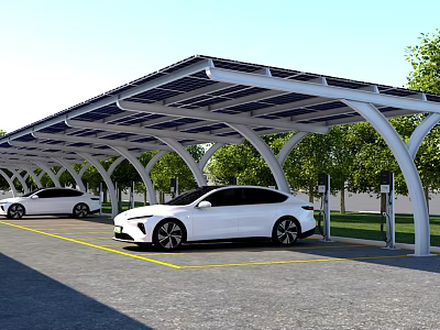 Modern Curved Solar Carport Shade For Outdoor Electric Vehicle Charging And Parking Areas 3d model