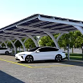 Modern Curved Solar Carport Shade For Outdoor Electric Vehicle Charging And Parking Areas
