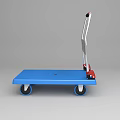 Blue Platform Cart With Silver Handle And Four Wheels For Transport 3d model
