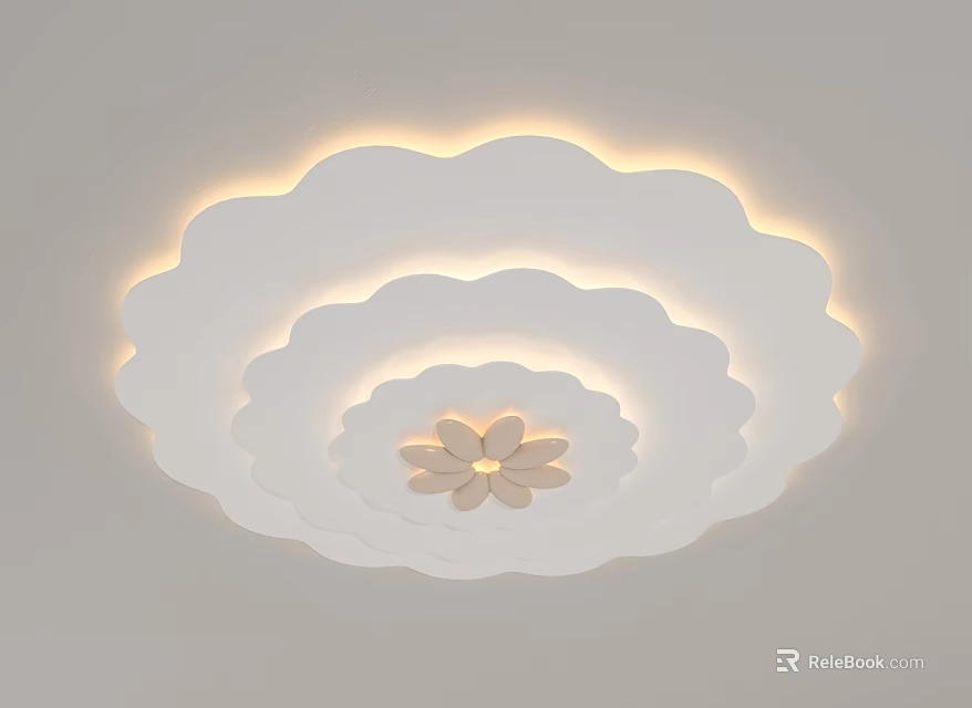 Modern Cloud Shaped Ceiling Light with Layered Structure and Small Flower Decoration Soft Lighting Design 3d model 