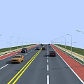 Road Infrastructure with Two Way Lanes Yellow Lines Street Lamps Green Verges and Moving Cars