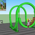 Green Circular Outdoor Chair On Beach With Ocean Blue Sky And Kids Relaxing
