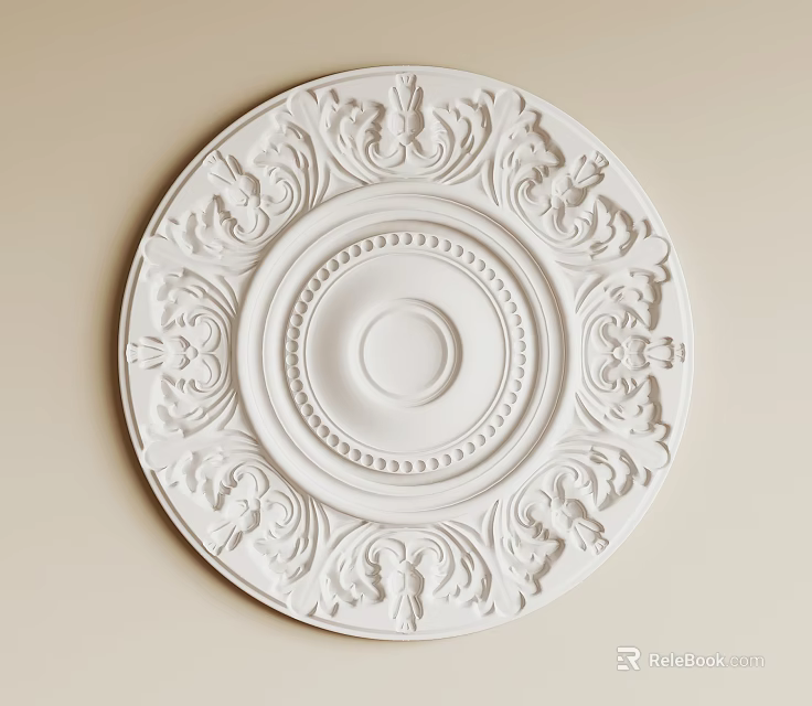 Elegant White Circular Ceiling Medallion With Intricate Carved Patterns For Lighting 3d model