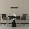 Poliform Modern Table And Chair Set With Round Black Conical Base Grey Chairs Metal Frame