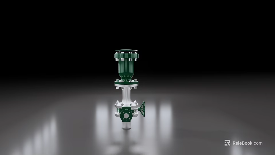 Green And White Industrial Valve With Vertical Structure And Metallic Base 3d model 