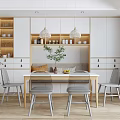 Modern Dining Table Set With Four Chairs Pendant Lights And Cabinets 3d model