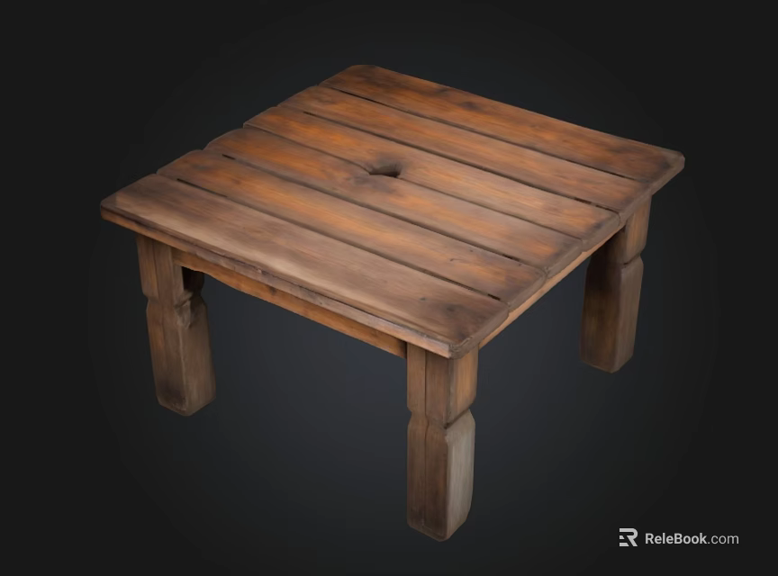 Rustic Wooden Square Side Table With Slatted Top And Central Hole 3d model 