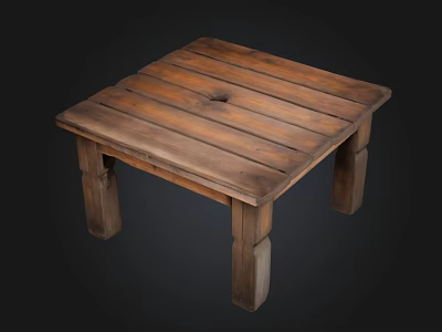 Rustic Wooden Square Side Table With Slatted Top And Central Hole 3d model