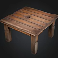 Rustic Wooden Square Side Table With Slatted Top And Central Hole 3d model