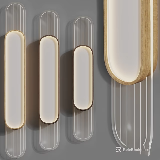 Modern Wall Lamps with Wooden Frames and White Shades on Vertical Striped Background 3d model 