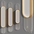 Modern Wall Lamps with Wooden Frames and White Shades on Vertical Striped Background