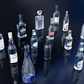 Various Wine Bottles and Glassware of Different Shapes on Black Reflective Surface