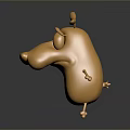 Golden 3D Cartoon Dog With Big Eyes Long Nose Floppy Ears And Dark Background Reflection