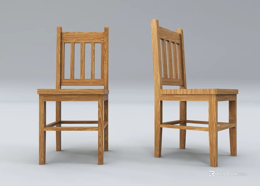 Solid Oak Wooden Single Chairs With Simple Design Vertical Slat Backrest 3d model 