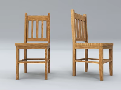 Solid Oak Wooden Single Chairs With Simple Design Vertical Slat Backrest 3d model
