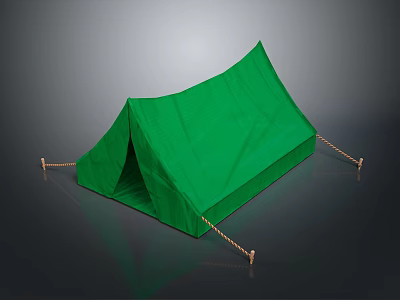 Green Canvas Camping Tent For Outdoor Activities With Rope Fasteners 3d model