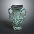 Ancient Style Green Two Handled Vase With Carved Patterns For Floral 3d model