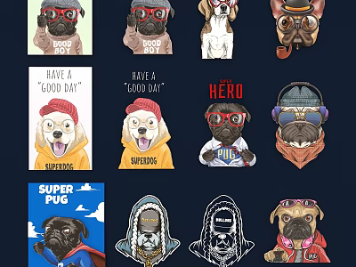 Cute Animal Wall Decor With Dog Designs Glasses Hats Hero And Superdog Quotes 3d model