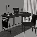 Modern Black Desk with Metal Frame Laptop Table Lamp Books and Chair