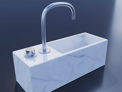 Elegant White Marble Washbasin With Curved Silver Faucet And Control Knob 3d model