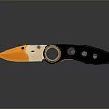 Weapon Knife With Orange Blade Black Handle And Metal Circular Holes