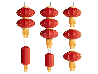 Traditional Red Chinese Lanterns With Golden Tassels For Various Festive Decor Designs 3d model