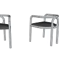 Modern Leisure Chairs With Metal Frame And Circular Armrests Gray Padded Seats In Minimalist Design