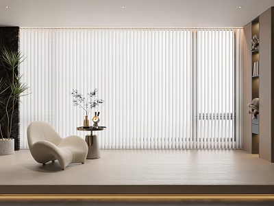 White Blinds In Modern Living Room With Beige Armchair Green Plant And Coffee Table 3d model