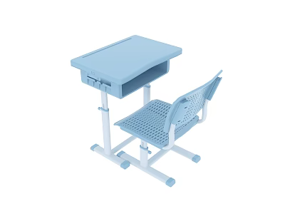 Student Blue Desk with Matching Chair Adjustable Legs and Simple Design 3d model