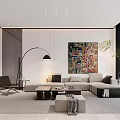 Modern Living Room Interior With Sofa Floor Lamp Artwork And Plant