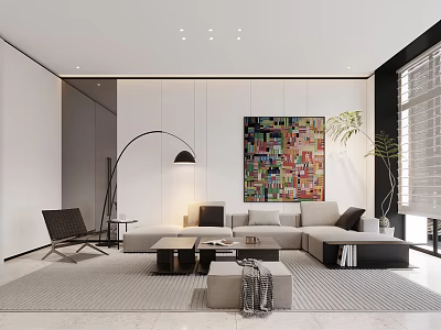 Modern Living Room Interior With Sofa Floor Lamp Artwork And Plant 3d model