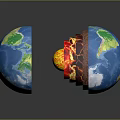 Earth Cross Section Showing Internal Layers With Blue Surface And Green Landmasses