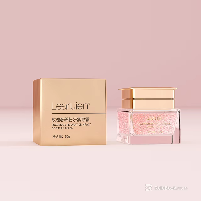 LeanJen Rose Luxury Nourishing Radiance Moisturizing Cream With Gold Box And Pink Glass Jar 3d model 