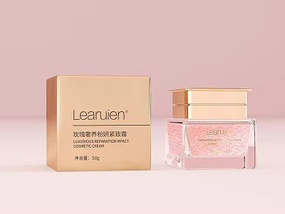 LeanJen Rose Luxury Nourishing Radiance Moisturizing Cream With Gold Box And Pink Glass Jar 3d model