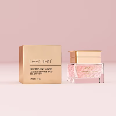 LeanJen Rose Luxury Nourishing Radiance Moisturizing Cream With Gold Box And Pink Glass Jar 3d model