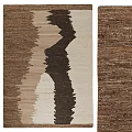 Natural Woven Square Rug With Wave Pattern In Brown Beige Hues
