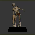 Vintage Military Figure Sculpture With Worn Texture And Circular Reflective Base