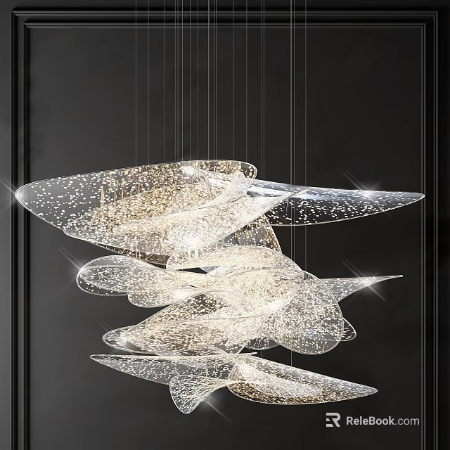Modern Artistic Hanging Decorative Light With Layered Transparent Petals And Sparkling LED Lights 3d model 