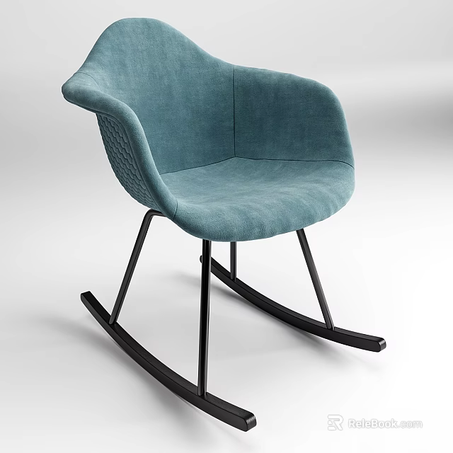 Modern Teal Velvet Rocking Chair With Black Metal Legs Comfortable Stylish Seating For Living Room 3d model 