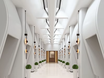 Aisle Hotel Aisle Corridor Hotel Corridor Landscape Wall Potted Plant 3d model