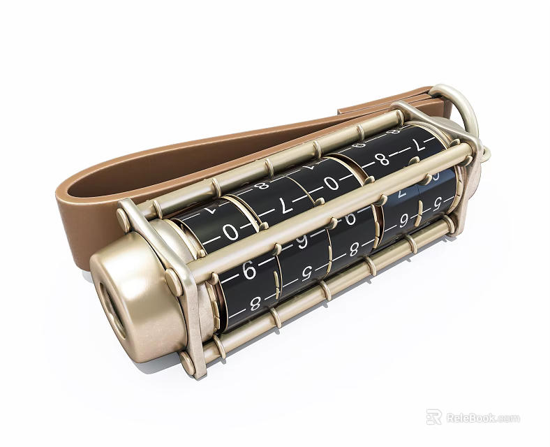 Jewelry Accessory With Combination Lock Brown Leather Strap Black Number Dials And Golden Metal Parts 3d model 