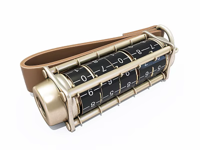 Jewelry Accessory With Combination Lock Brown Leather Strap Black Number Dials And Golden Metal Parts 3d model