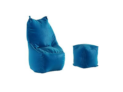 Blue Velvet Bean Bag Chair with Ottoman for Comfortable Modern Living Room Seating 3d model