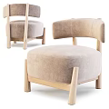 Modern Beige Single Sofa With Velvet Upholstery Wooden Legs And Curved Armrests
