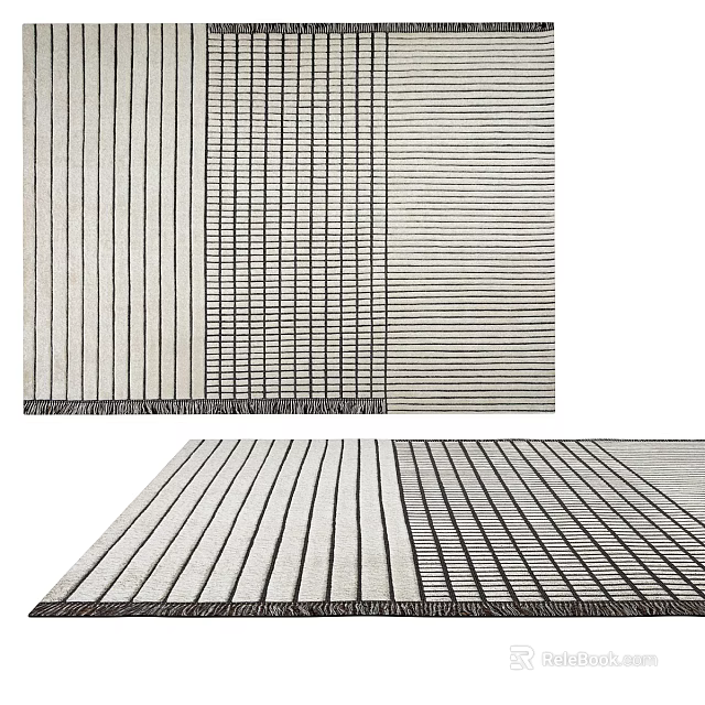 Square Rug With Striped Design And Various Stripe Patterns In Neutral Tones 3d model 