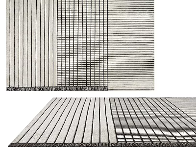 Square Rug With Striped Design And Various Stripe Patterns In Neutral Tones 3d model