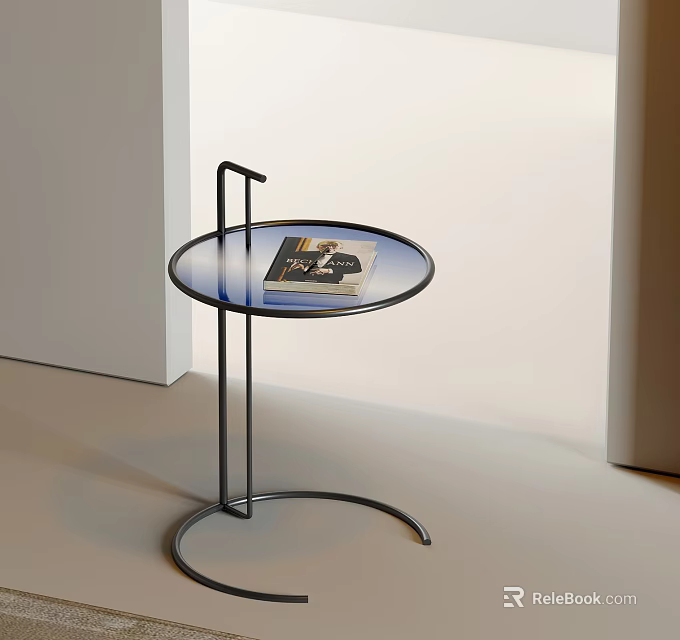 Minimalist Modern Side Table With Glass Top Black Metal Curved Leg And Magazine On Top 3d model 