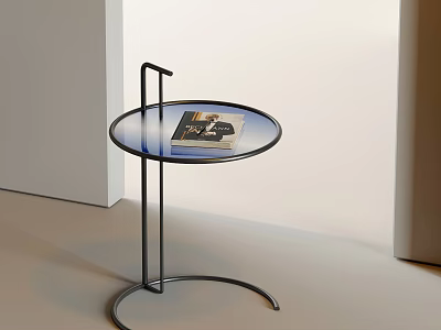 Minimalist Modern Side Table With Glass Top Black Metal Curved Leg And Magazine On Top 3d model